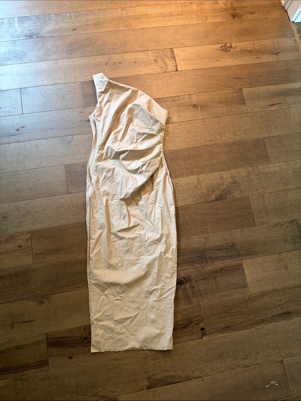 naked wardrobe Cream Asymmetric One-Shoulder Midi Dress